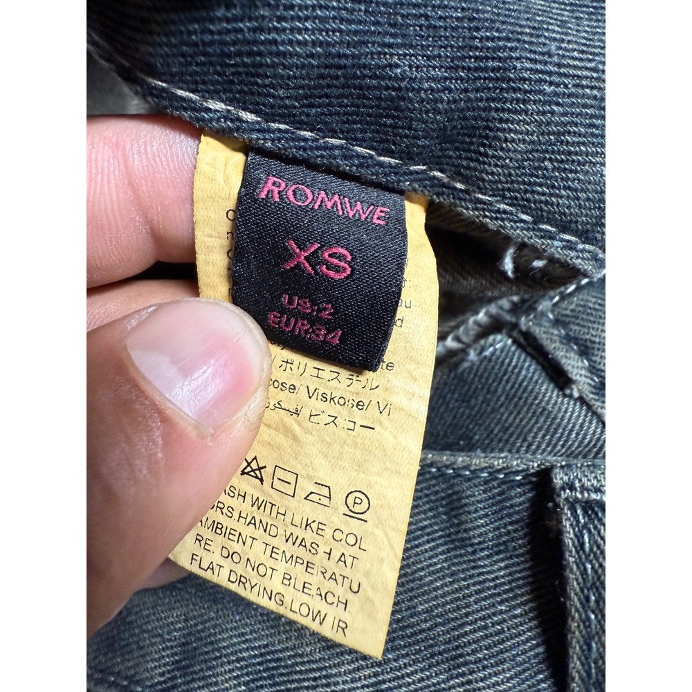 Romwe XS‎ Distressed Fringe Jeans Blue Denim Cargo Pockets Grungecore - Picture 4 of 12
